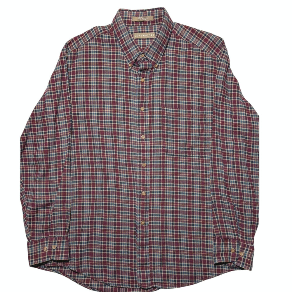 Claybrooke 100% Cotton Flannel Shirt XL | Maroon Blue Plaid | Made in Ukraine‎
